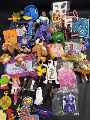 Large Lot Of Vintage Fast Food And Cereal/ Product Promo Toy Lot Stickers Etc