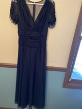 JS Boutique Beaded Black Short Sleeve Maxi Gown 8 Sheer Back And Sleeves Exc  