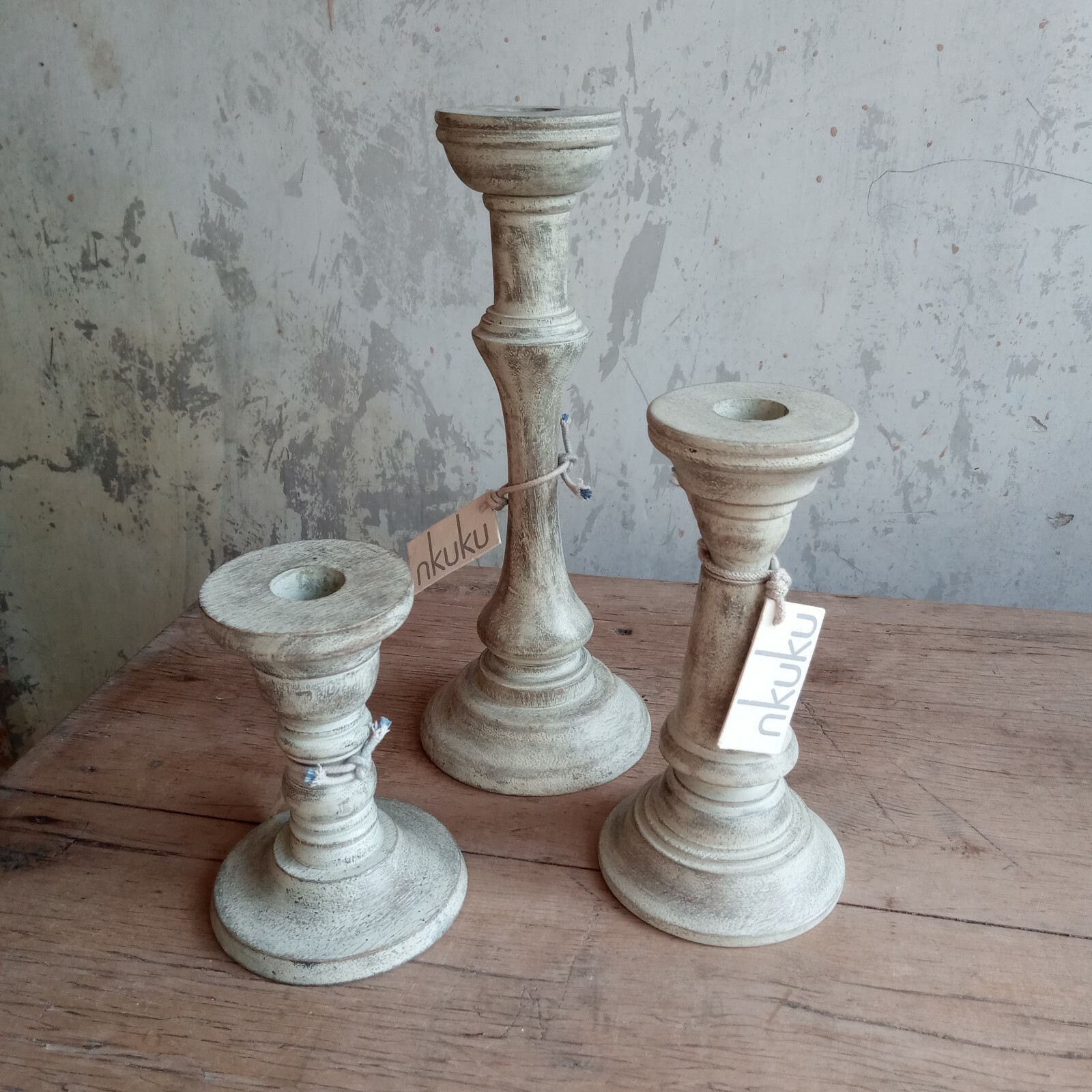 Nkuku Zola Wooden Candlestick Medium Fair trade Handmade. New With