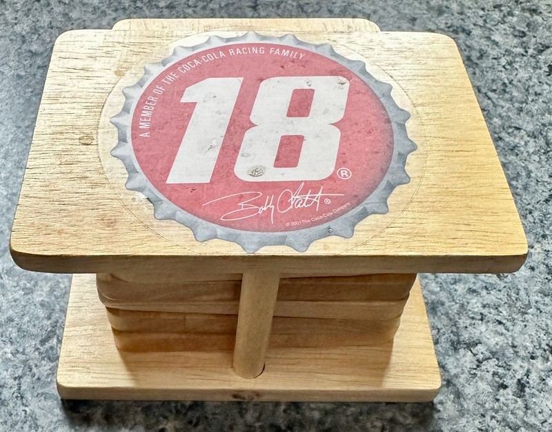 Rare Nascar Bobby Labonte Wood Coaster Set of 6 With Wood Holder. NEW! 2001
