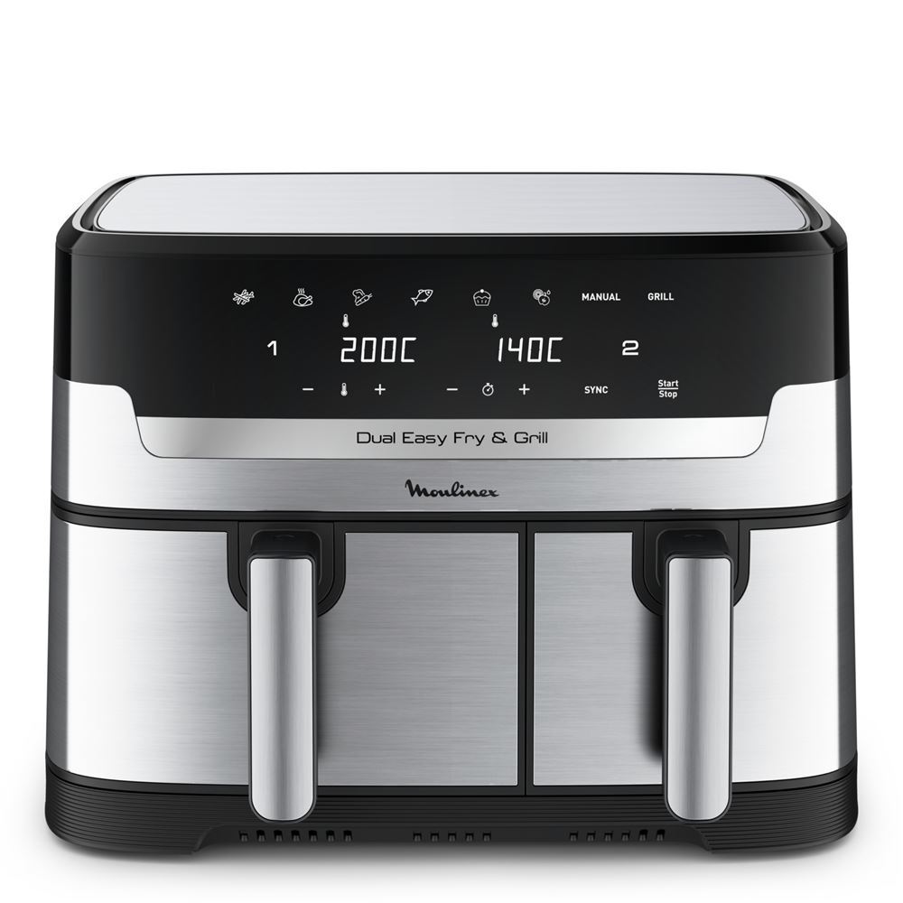 Friteuse à air Moulinex Dual Easy Fry & Grill Inox 2 tiroirs 8L EZ905D20