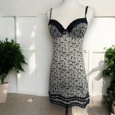 Y2K Black and White Floral Lace Slip Dress Goth Whimsy Fairycore Sheer S