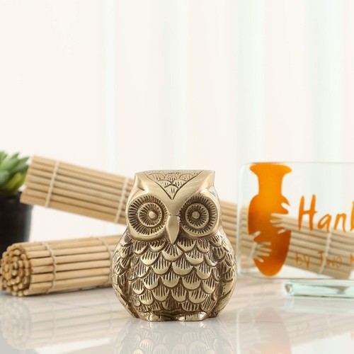 Hand Crafted Decorative Small Unique Brass Owl Statue For Home Decor Item 1 Pcs