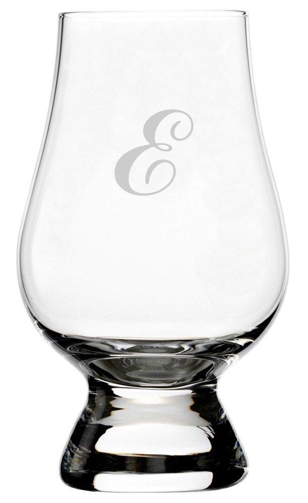 Commercial Script Etched Monogram Crystal Glencairn  Whisky Glass (Letter E)-image