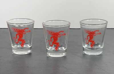 Fireball Cinnamon Whiskey Shot Glasses Set of 3 Clear Red Fire Breathing Dragon
