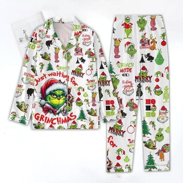 The funny character Merry Grin Mode Just Waiting For Christmas Polyester Pajamas Set