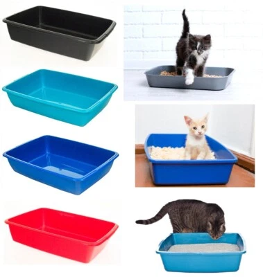 WHITEFURZE LARGE MEDIUM PLASTIC SILVER RED TEAL BLUE DOG CAT PET LITTER TRAY