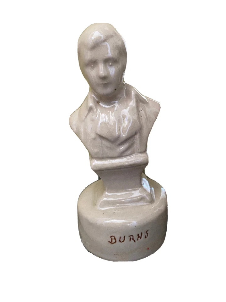 Antiguo Busto de Quemaduras Figura Cerámica Poeta Escritor Escocés Inglés Crema Cerámica Foto 3 de 4