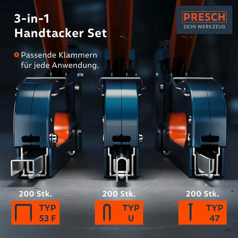 PRESCH Handtacker Set inkl. 600 Tackerklammern | Profi Tacker für Holz - Bild 2 von 4