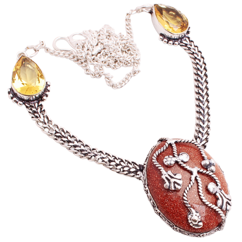 Collier Onyx Rouge Et Plaqué Argent - Fait Main (Inde) - 45.7 Cm - 12 G - N-0232