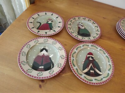 new ONEIDA holiday DISHES FIDDLESTIX ''CATS'' 4 DESSERT PLATES NWOT