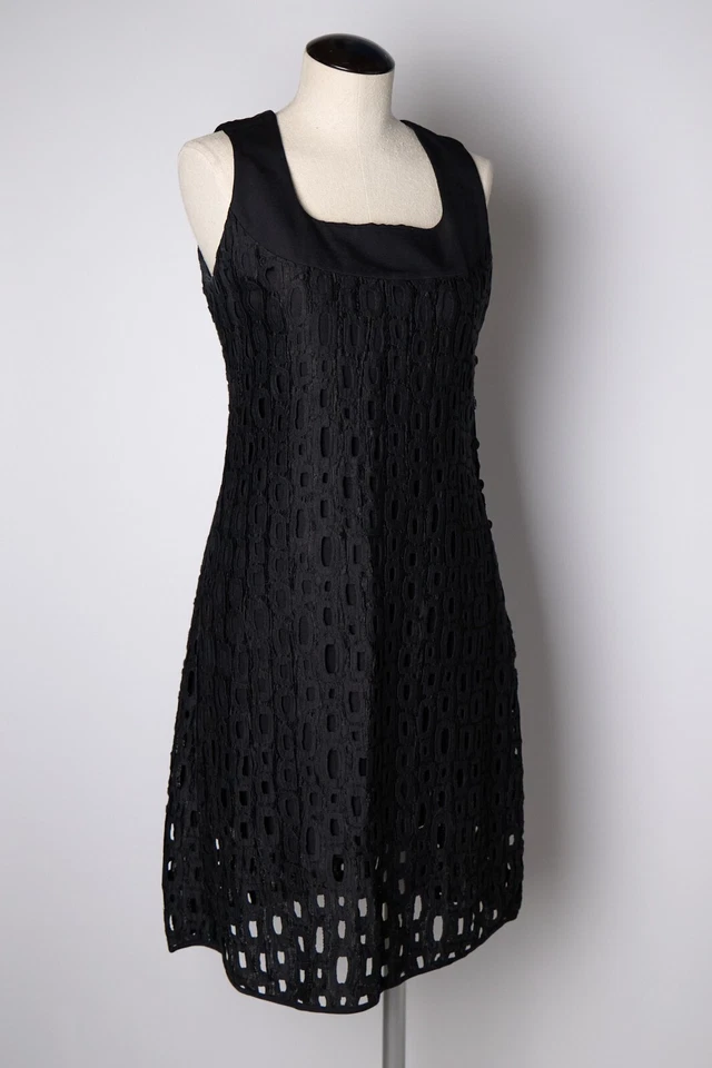 Escada Elements Sheath Dress Womens 6/36 Black Geometric Lace Cotton Square Neck - Image 4 of 4