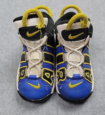 Nike Air Shoes 7C DC7302-400 Toddler Baby Blue Yellow Uptempo Peace Love READ | eBay