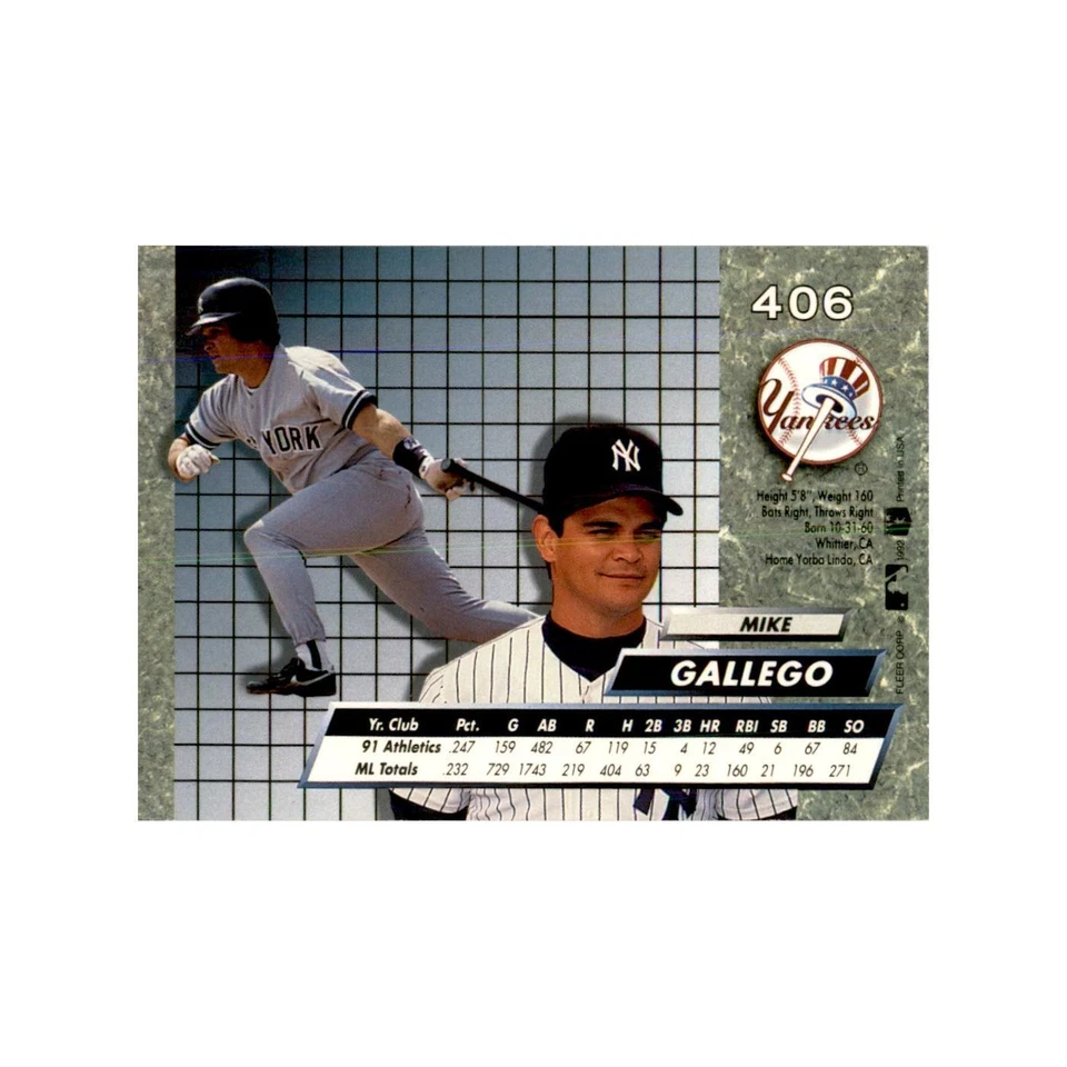 1992 Fleer Ultra Mike Gallego Baseball Cards #406 - Image 2 of 3
