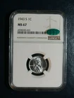 1943 S Lincoln Wheat Cent NGC MS67 CAC HI GRADE STEEL 1C Coin PRICED TO SELL!