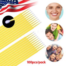 100Pcs Dental Micro Brush Disposable Materials Applicators Tips yellow 2.0mm