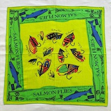 Vintage Bandana Salmon Flies Lure Angler Outdoor Hunting Cotton Handkerchief 19"