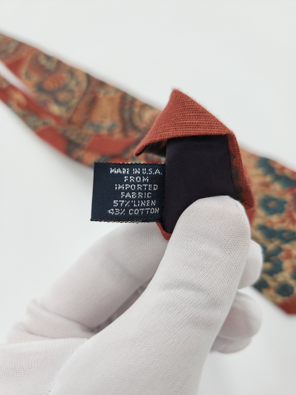 Polo Ralph Lauren Vintage Brick Red w/ Paisley Floral Pattern Linen & Cotton Tie image 6