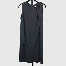 bar III Dress Womens Medium Black Drapey Sleeveless Keyhole Button Cocktail Midi