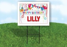 LILLY HAPPY BIRTHDAY BALLOONS 18 in x 24 in Yard Sign Road Sign with Stand