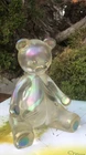 Vintage Art Glass Iridescent Bear SIGNED S. ABELMAN ~ Tiffany Favrile Loetz Look