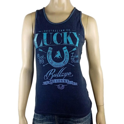 BULLZYE ladies size 14 singlet blue Lucky horseshoe print sleeveless top western