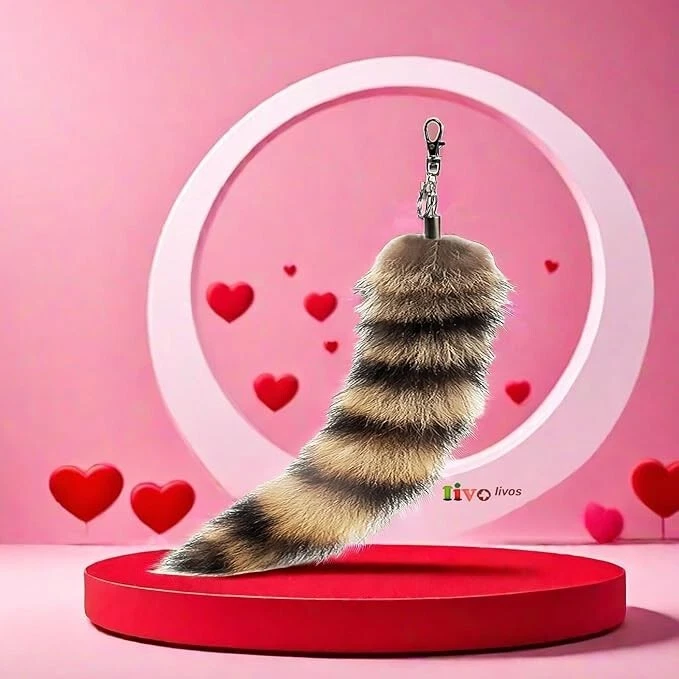 Llavero de cola de mapache Therian esponjoso - Piel de mapache suave, duradero, perfecto para compañía Foto 4 de 4