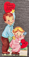 Vintage Valentine Card Boy Girl Roller Skates Lets Speed Along Hi Made in USA