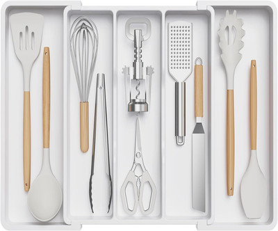 Utensil Organizer for Kitchen Drawers, Expandable Cooking Utensil Tray, Adjustab