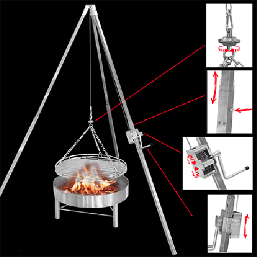 Dreibeingrill mit Rost 80 cm Edelstahl Schwenkgrill Gartengrill - Bild 3 von 3