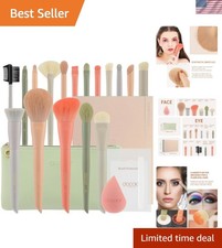 17 Pcs Morandi Makeup Brush Set with Bonus Sponge  Luxe Bag for Flawless Looks