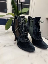 Tabitha Simmons Victorian-Inspired Velvet Lace-Up Stiletto Ankle Boots EU 37.5