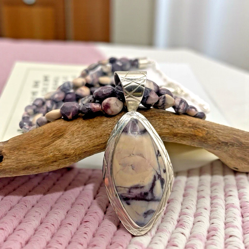 NUEVO Colgante Jay King DTR 925 Ópalo Dendrítico Esterlina con Collar de Cuentas de 3 Hilos Foto 3 de 4