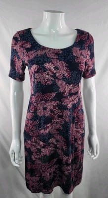 White Stuff Ox Blue Floral Print Jersey Dress Pockets Size 8 Viscose Stretch