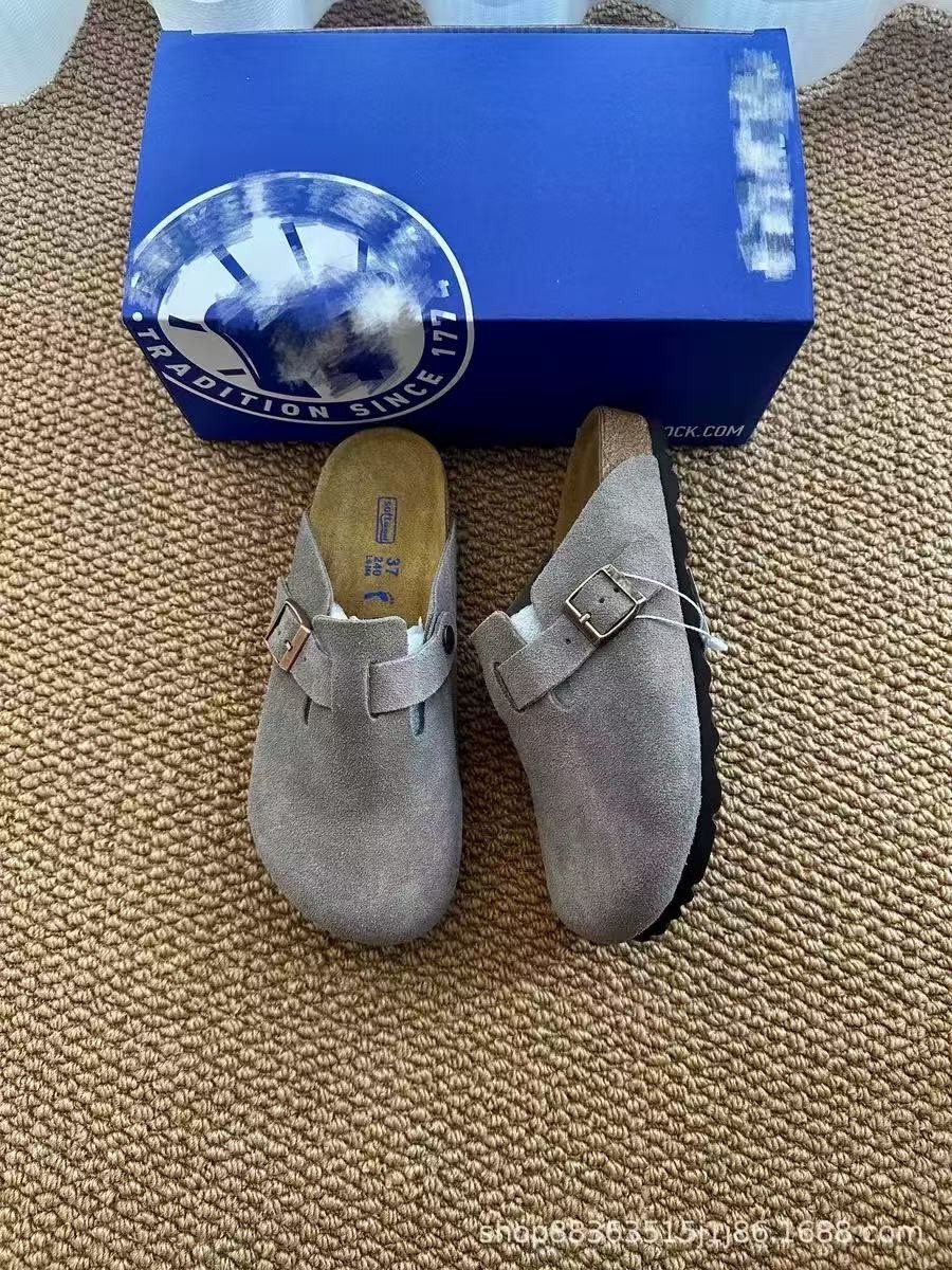 Size 12 - Birkenstock Boston Soft Footbed Taupe Suede Clogs Shoe