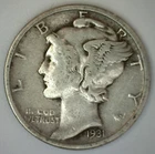 1931 Mercury Silver Dime 10c US Type Coin Philadelphia Mint Very Fine Circulated