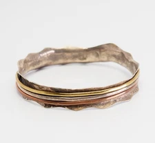 Fun vintage handmade sterling silver copper brass hammered spinner bracelet