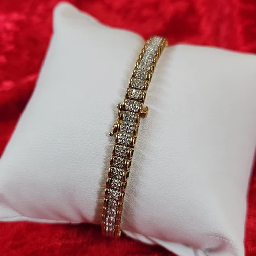 Gold Plated Sterling Silver 925 SUN Real Diamond Tennis Link Bracelet 7.5" - 第 3/7 張圖片