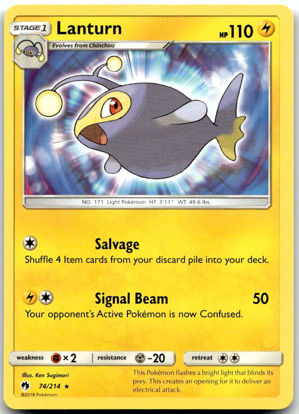 Pokemon Lanturn Lost Thunder SM8 #74/214 Rare LP $SALE$!