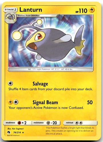 Pokemon Lanturn Lost Thunder SM8 #74/214 Rare LP $SALE$!