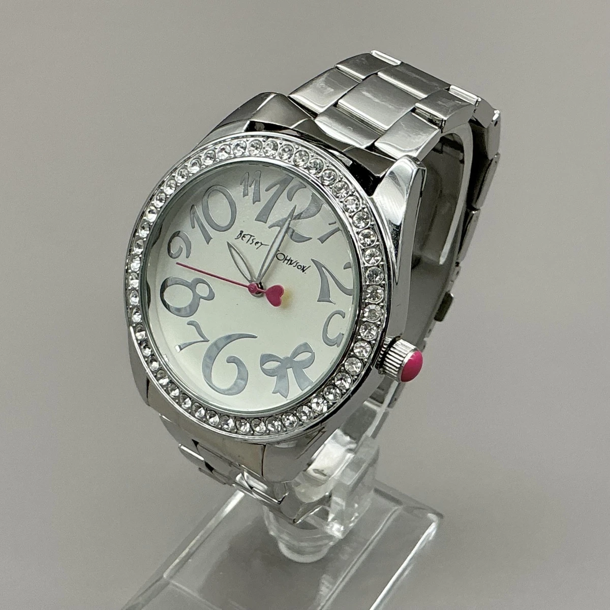 sleek Betsey Johnson Silver  Bracelet Watch Vtg Betsy Johnson Cuff Bracelet Watch with Crystals main image 3