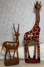 Wood Carved Safari Animal Set-Giraffe-Antelope