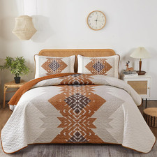 Boho Quilt Set King Size 3 Pieces Aztec Texture Bedspread Coverlet Set Bohemian