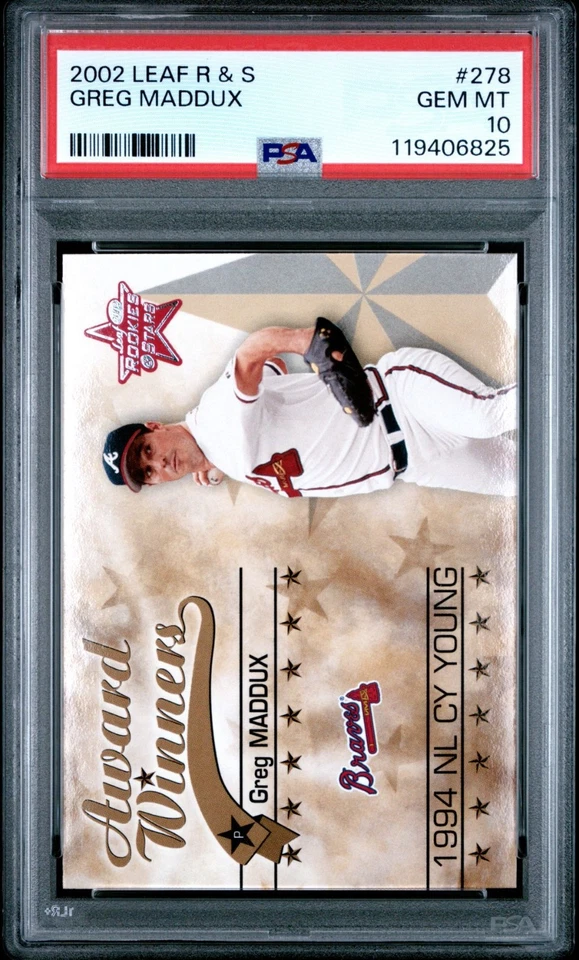 Leaf Rookies & Stars Greg Maddux 2002 4x Cy Young Set clasificación PSA 10/10/10/9 Foto 3 de 4