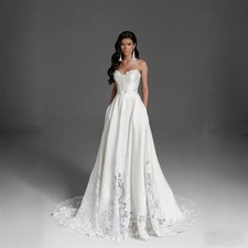 Elegant Satin Wedding Dress Strapless Sweetheart A-Line Zipper Sweep Train Gowns