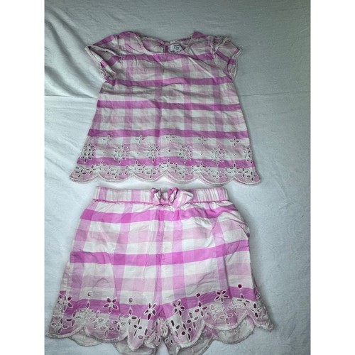 Crown & Ivy Shorts Set Kids 6X Pink Gingham Good Eyelet Scalloped Hem