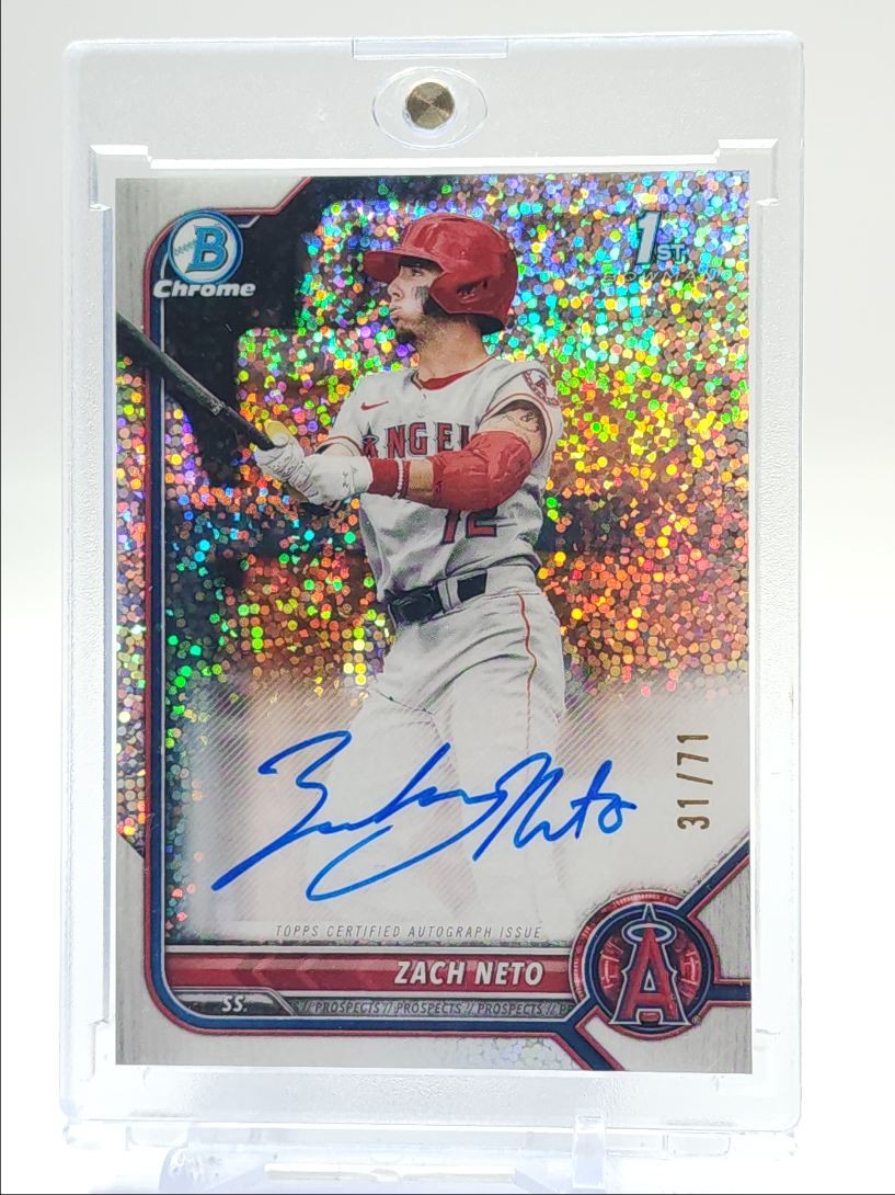 ZACH NETO 2022 BOWMAN CHROME DRAFT 1ST SPARKLE REFRACTOR AUTO /71 Q5451