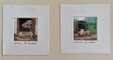 One Pair Of Limited Edition Miniature Prints By Mark Spain. Pig Subject