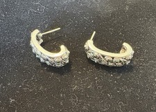Vintage Silver Tone Hoop Earrings Boho Scroll Design Half Hoop Post Earrings