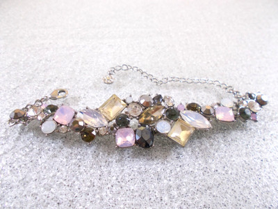 Multicolor Rhinestone Silver Tone Glitzy Panel Adjustable Bracelet Free Shipping